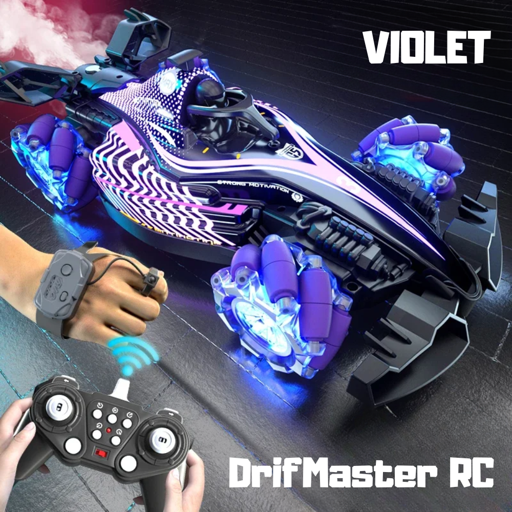 Voiture RC Drift 360° DriftMaster-Fumée Réelle, LED, Son, Télécommande & Bracelet Gestuel