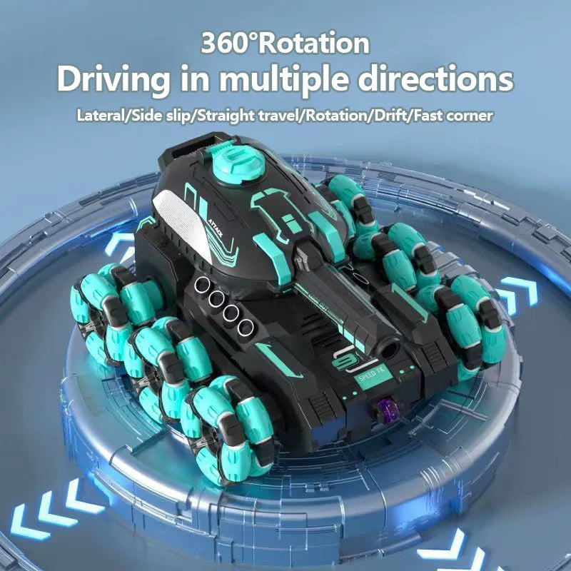 Tank RC Tout-Terrain avec Tir billes d'Eau-Fumée Réaliste, LED, Télécommande & Bracelet Gestuel