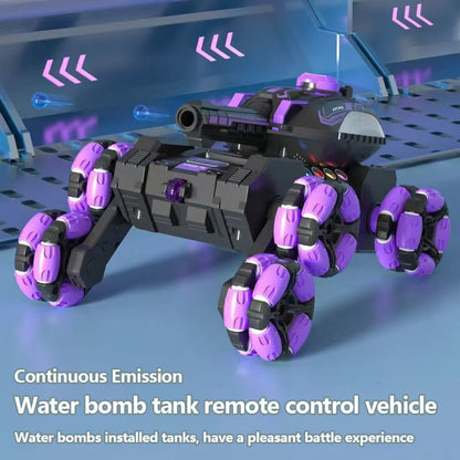 Tank RC Tout-Terrain avec Tir billes d'Eau-Fumée Réaliste, LED, Télécommande & Bracelet Gestuel