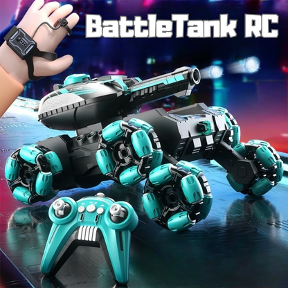 Tank RC Tout-Terrain avec Tir billes d'Eau-Fumée Réaliste, LED, Télécommande & Bracelet Gestuel