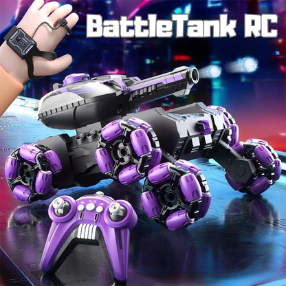 Tank RC Tout-Terrain avec Tir billes d'Eau-Fumée Réaliste, LED, Télécommande & Bracelet Gestuel